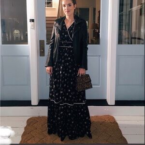 Gal Meets Glam Black + Cream Floral Long Sleeve Dress Ariana NWT